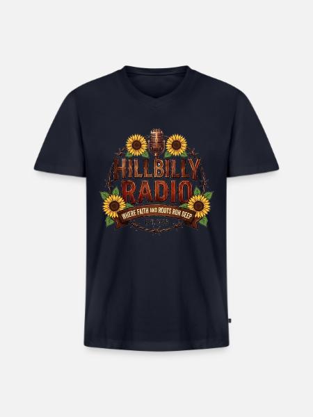 Hillbilly_Radio_Logo_Sunflowers - Men's Premium Organic V-Neck T-Shirt - navy