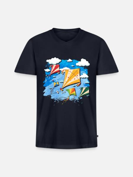 Kite Flying - Men's Premium Organic V-Neck T-Shirt - navy