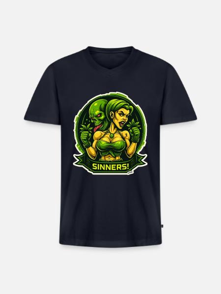 Sinners! Green Femme vs Demon - Men's Premium Organic V-Neck T-Shirt - navy