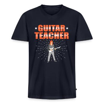 guitar - Men's Premium Organic V-Neck T-Shirt - navy - Front - AI Model Male 178 light (178cm)
