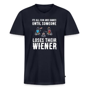 Camping Camp Wiener Outdoor Camp - Men's Premium Organic V-Neck T-Shirt - navy - Front - AI Model Male 178 light (178cm)