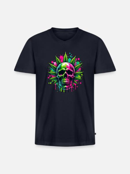 Cannabis Skull Hot Pink - Men's Premium Organic V-Neck T-Shirt - navy
