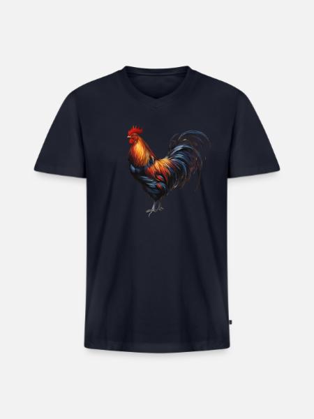 Rooster - "Cluck Commander" - Men's Premium Organic V-Neck T-Shirt - navy