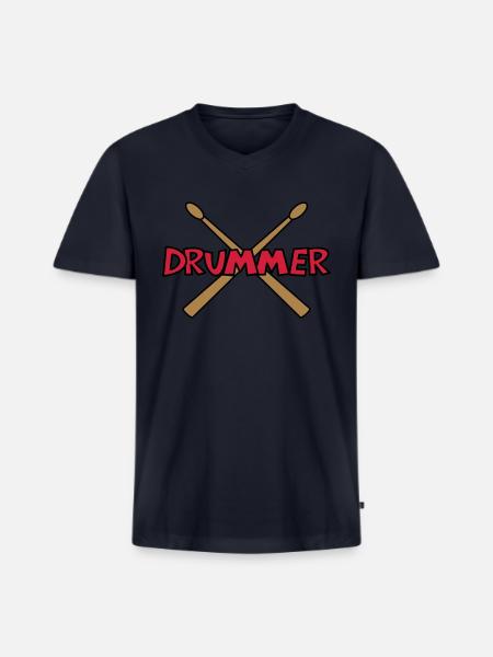 Drummer Crossed Drumsticks - Men's Premium Organic V-Neck T-Shirt - navy