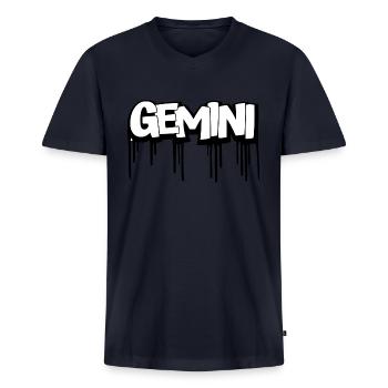 gemini birthday - Men's Premium Organic V-Neck T-Shirt - navy - Front - AI Model Male 178 light (178cm)