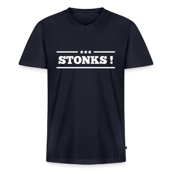 Stonks Dark - Men's Premium Organic V-Neck T-Shirt - navy - Front - AI Model Male 178 light (178cm)