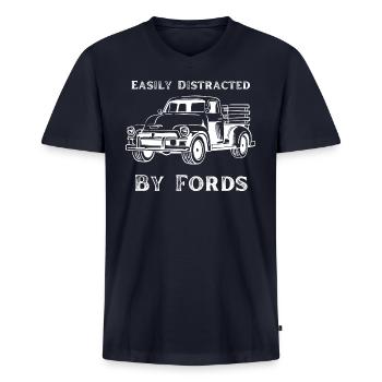 Easily Distracted By Fords - Men's Premium Organic V-Neck T-Shirt - navy - Front - AI Model Male 178 light (178cm)
