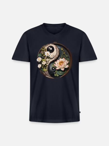 Lotus Flower Pond Yang - Men's Premium Organic V-Neck T-Shirt - navy