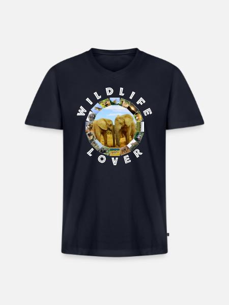 Wildlife Lover Blue Sky Elephants - Men's Premium Organic V-Neck T-Shirt - navy