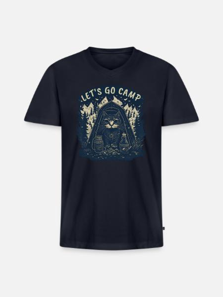 Cat Let's Go Camp - Men's Premium Organic V-Neck T-Shirt - navy
