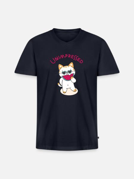Unimpressed Funny Angry Cat - Men's Premium Organic V-Neck T-Shirt - navy