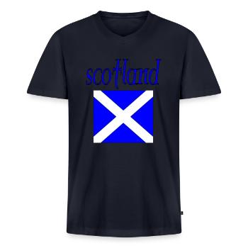 scotland - Men's Premium Organic V-Neck T-Shirt - navy - Front - AI Model Male 178 light (178cm)