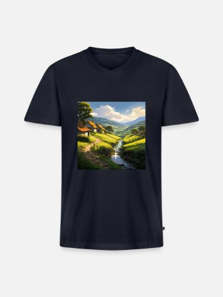 rustic stone houses village - Men's Premium Organic V-Neck T-Shirt - navy
