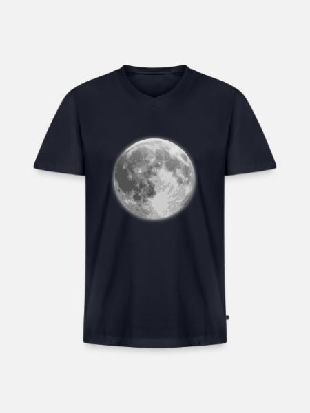 Lune - T-shirt col en V bio premium pour homme - bleu marine