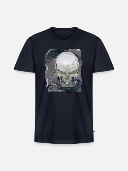 Skull and Snake - Men's Premium Organic V-Neck T-Shirt - navy