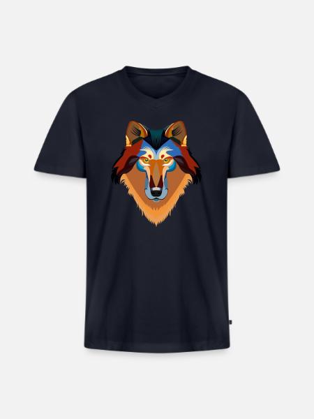 Orange wolf - Men's Premium Organic V-Neck T-Shirt - navy