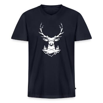 stag - Men's Premium Organic V-Neck T-Shirt - navy - Front - AI Model Male 178 light (178cm)