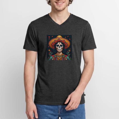 Charra Skull Art | Traditional Mexican Design - Men's Premium Organic V-Neck T-Shirt