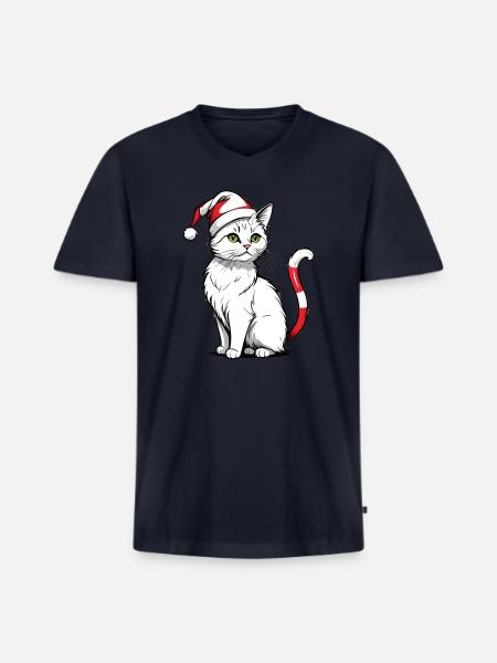 White Christmas Cat - Men's Premium Organic V-Neck T-Shirt - navy