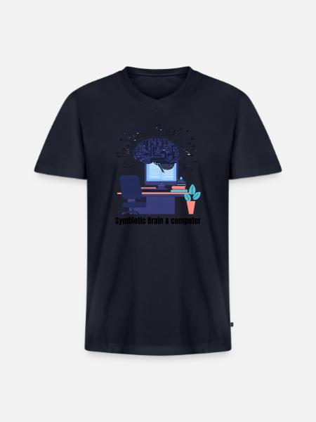Brain and computer - Men's Premium Organic V-Neck T-Shirt - navy