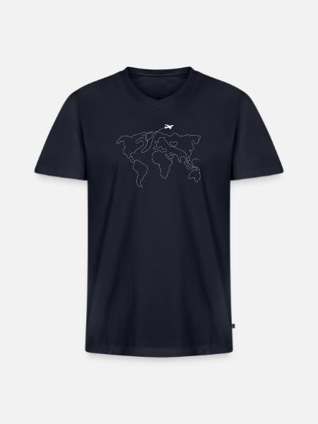 World Map Heart Flight - Men's Premium Organic V-Neck T-Shirt - navy