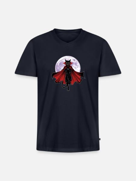 Vampire Cat Under Full Moon - Men's Premium Organic V-Neck T-Shirt - navy