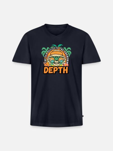 Depth Wave Seeker Skull - Men's Premium Organic V-Neck T-Shirt - navy