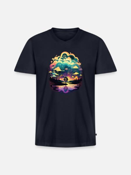 Psychadelic landscape - Men's Premium Organic V-Neck T-Shirt - navy