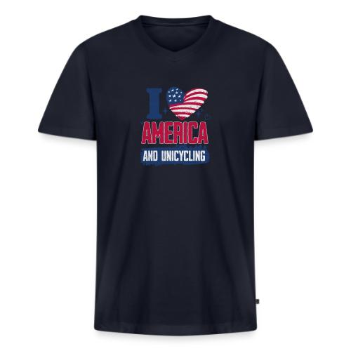 I Love America And Unicycling - Men's Premium Organic V-Neck T-Shirt