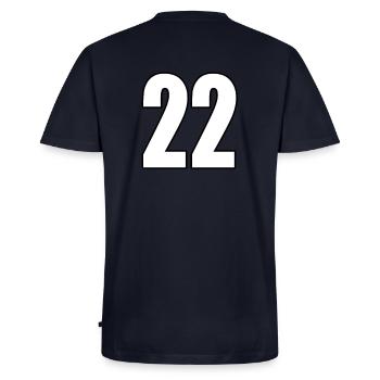 22 number twenty two back number soccer sport - Men's Premium Organic V-Neck T-Shirt - navy - Back - AI Model Male 178 light (178cm)