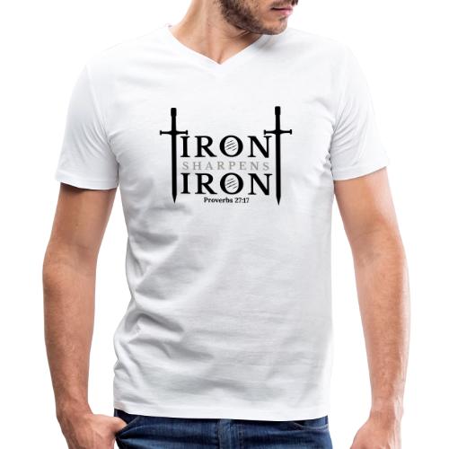 Iron Sharpens Iron - Proverbs 27:17 (Black & Grey) - Men's V-Neck T-Shirt by Bella + Canvas