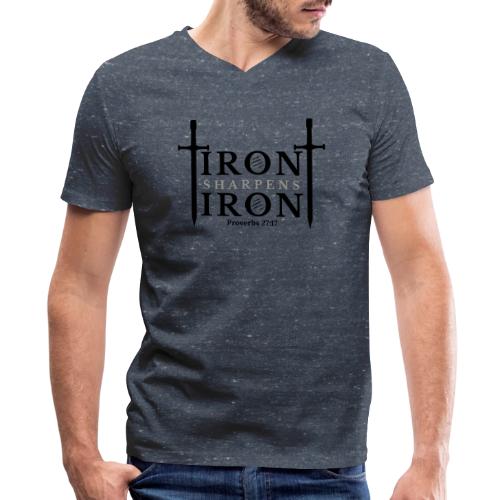 Iron Sharpens Iron - Proverbs 27:17 (Black & Grey) - Men's V-Neck T-Shirt by Bella + Canvas