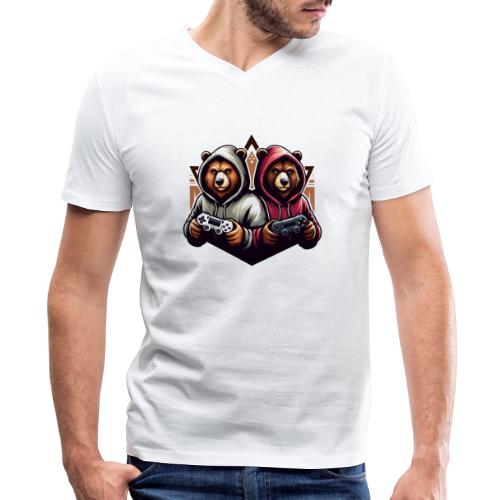 2 grizzlies gamer bears - Men's V-Neck T-Shirt by Bella + Canvas