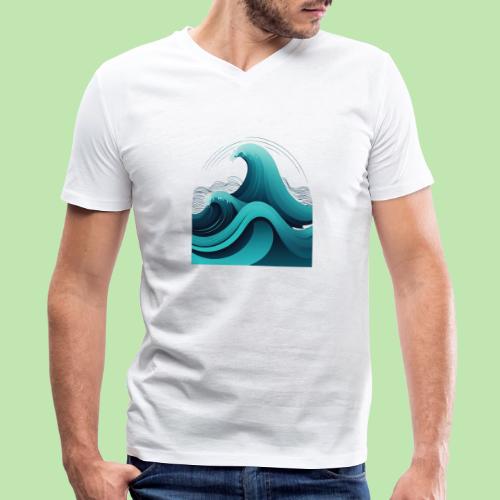 Dynamic Ocean Wave Illustration - Men's Premium Organic V-Neck T-Shirt