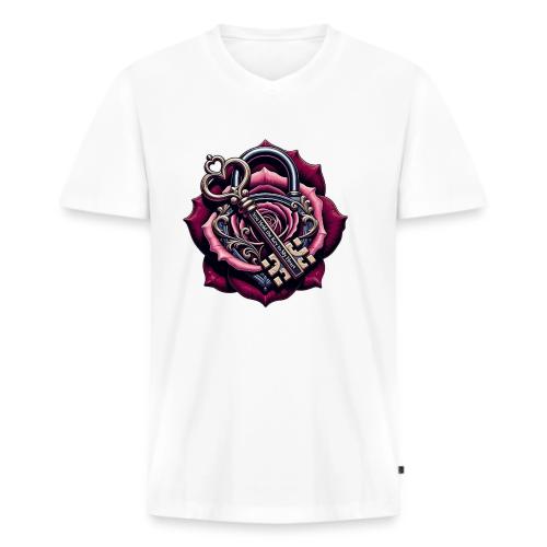 You Hold the Key to My Heart Rose Lock T-Shirt - Men's Premium Organic V-Neck T-Shirt