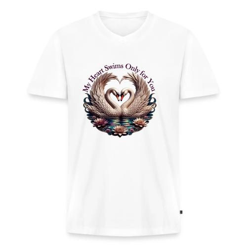 My Heart Swims Only for You Swan Heart T-Shirt - Men's Premium Organic V-Neck T-Shirt