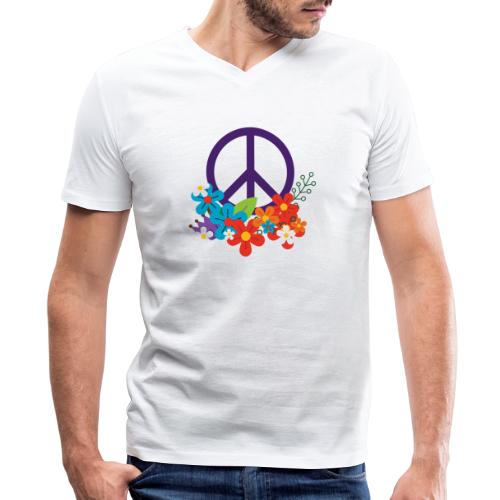 Hippie Peace Design With Flowers - Men's V-Neck T-Shirt by Canvas