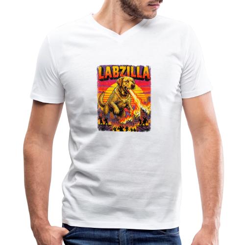 Labzilla Giant Yellow Labrador Monster Tee - Men's V-Neck T-Shirt by Bella + Canvas