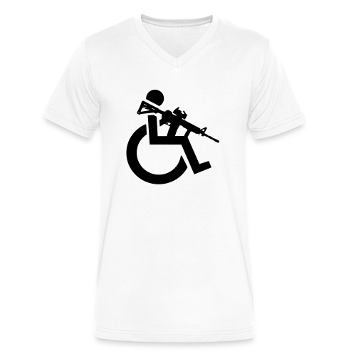 Image of a wheelchair user armed with rifle - Men's V-Neck T-Shirt by Canvas
