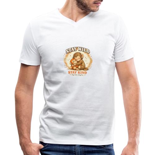 Stay Wild Stay Kind Punch Monkey Hug - Men's V-Neck T-Shirt by Bella + Canvas