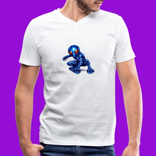 Blue Alien Crouch - Men's V-Neck T-Shirt by Bella + Canvas