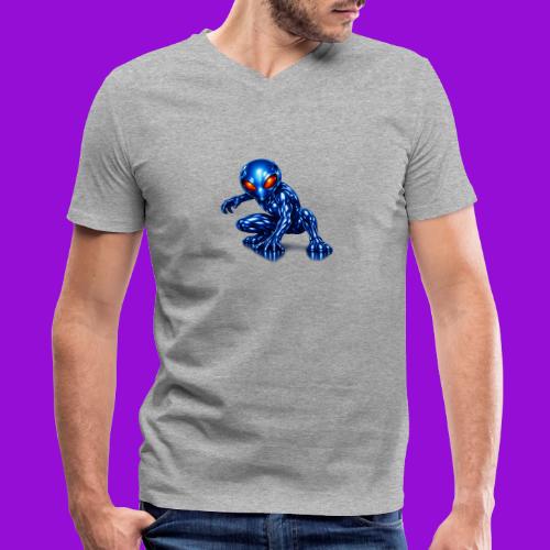 Blue Alien Crouch - Men's V-Neck T-Shirt by Bella + Canvas