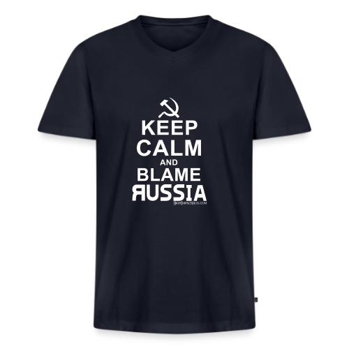 Keep Calm and Blame Russia (white) - Men's V-Neck T-Shirt by Bella + Canvas
