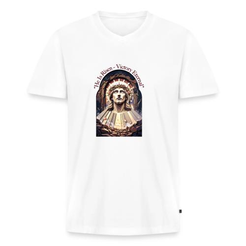 Easter He Is Risen Face of Christ T Shirt, Gift - Men's Premium Organic V-Neck T-Shirt