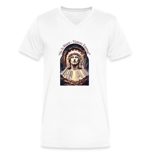 Easter He Is Risen Face of Christ T Shirt, Gift - Men's V-Neck T-Shirt by Bella + Canvas