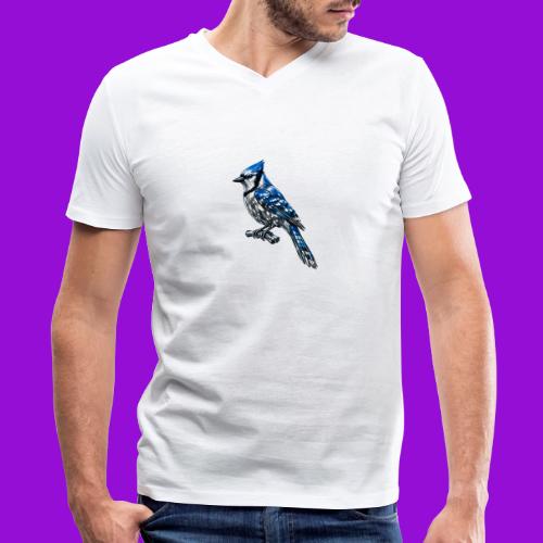 Silver Blue Jay on Perch - Men's V-Neck T-Shirt by Bella + Canvas