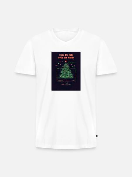 Code the Halls Pixel Christmas - Men's Premium Organic V-Neck T-Shirt - white