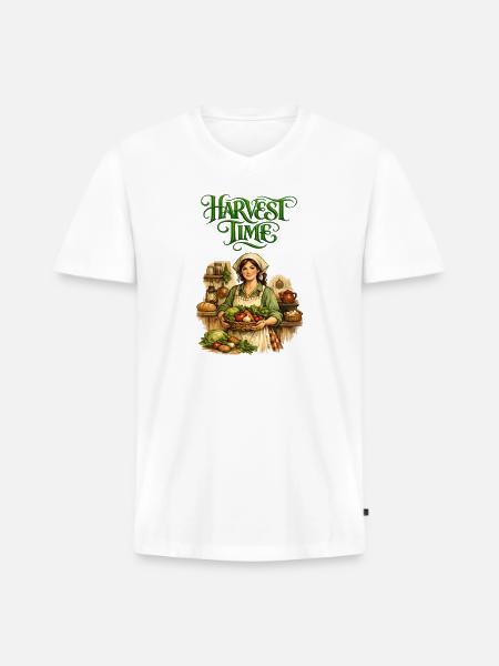 Harvest Time Farmgirl - Men's Premium Organic V-Neck T-Shirt - white