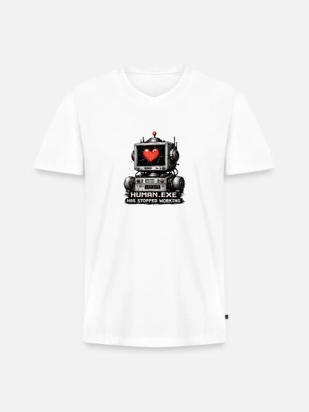 Heartbeat Robot: Human.Exe Stopped - Men's Premium Organic V-Neck T-Shirt - white