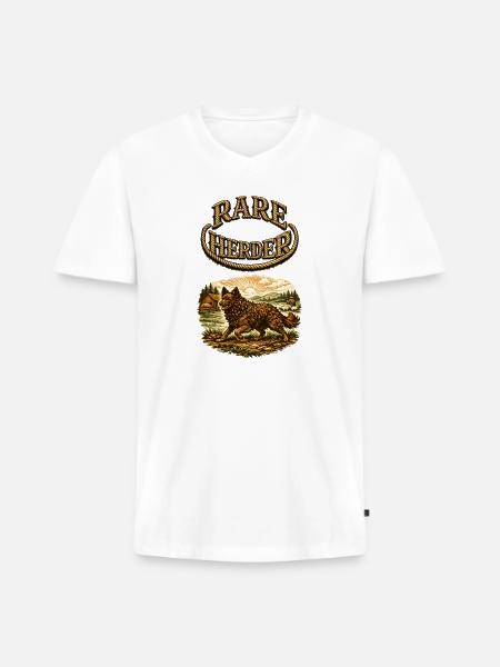 Rare Herder: Rustic Herding Wolfdog - Men's Premium Organic V-Neck T-Shirt - white